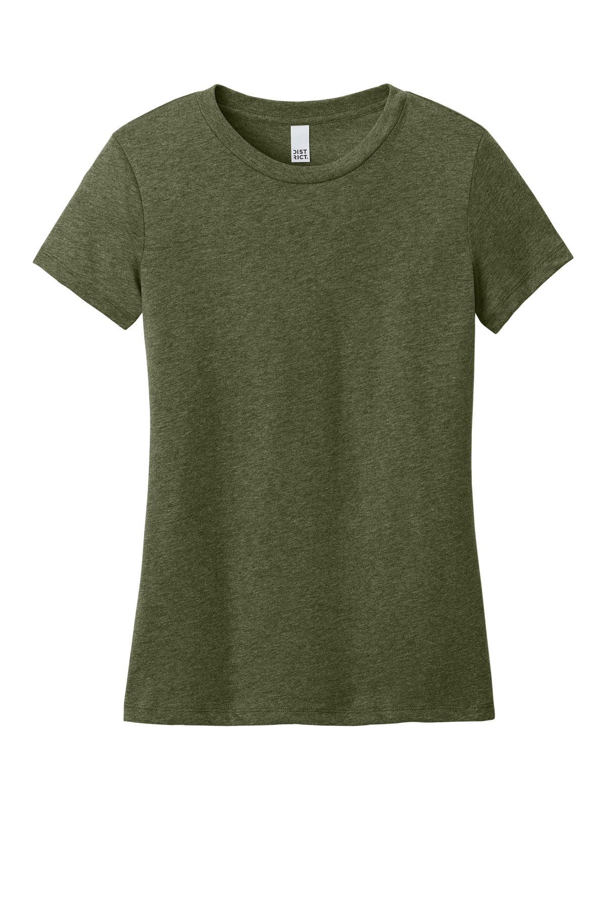 Front View of MilGrnHtr District Women's Perfect Weight CVC Tee DT188