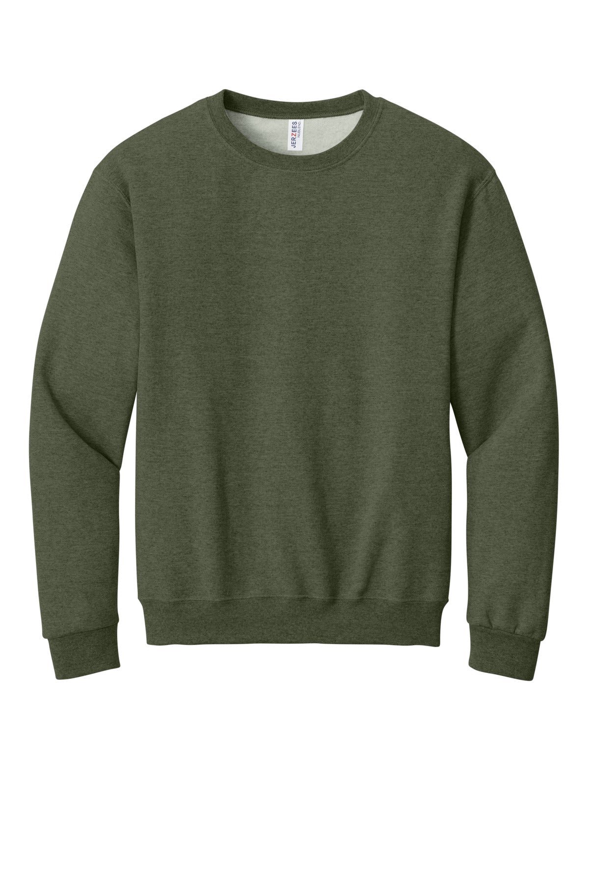 Front View of MilGrnHtr Jerzees - NuBlend Crewneck Sweatshirt. 562M