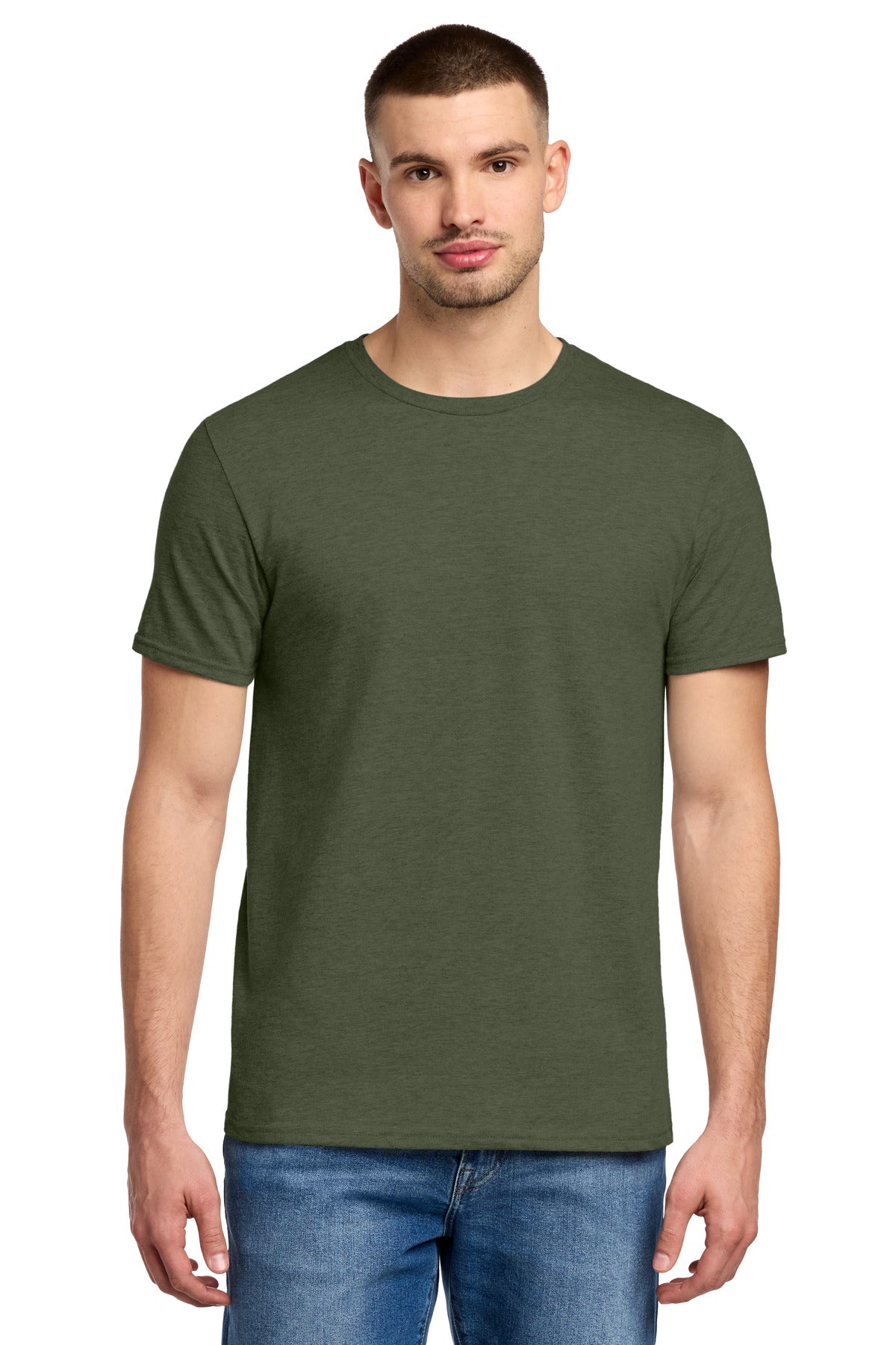 Front View of MilGrnHtr Jerzees Premium Blend Ring Spun T-Shirt 560M