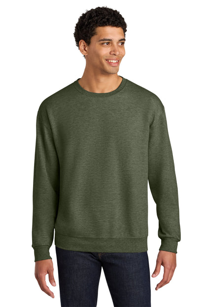 Front View of MilGrnHtr Jerzees Ultimate Unisex CVC Ring Spun Crewneck Sweatshirt IC48M
