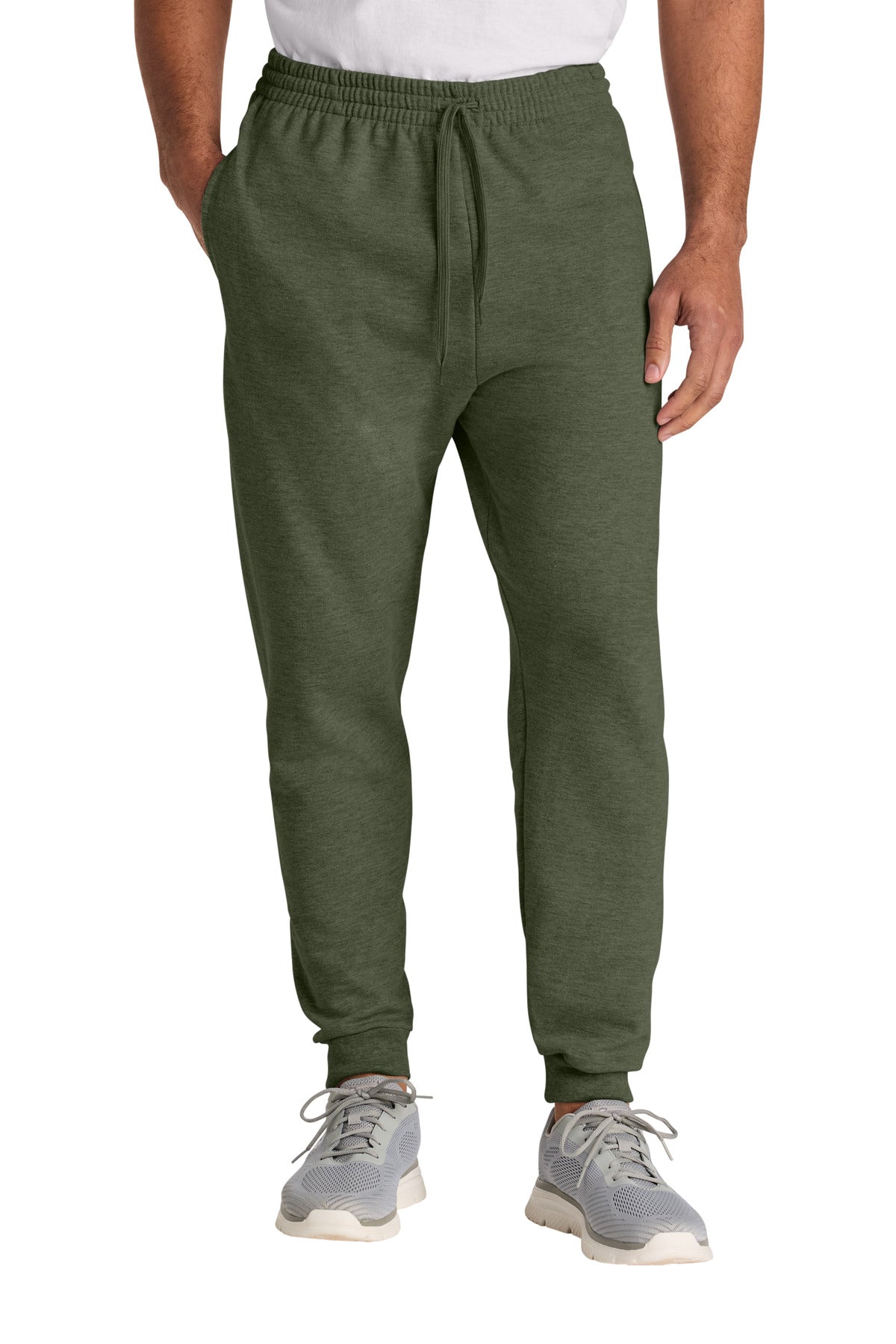 Front View of MilGrnHtr Jerzees Ultimate Unisex CVC Ring Spun Pocket Jogger IC50M