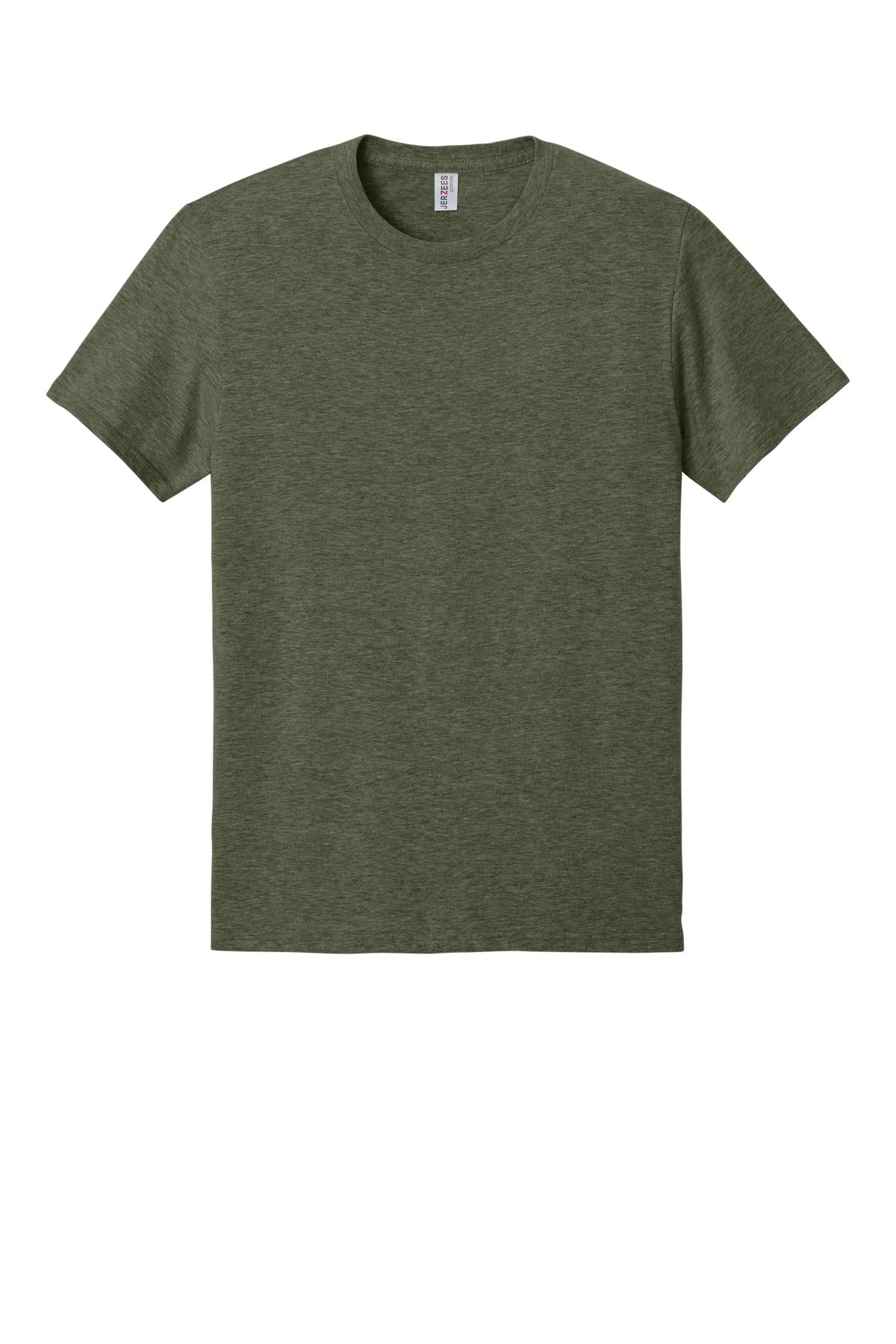 Front View of MilGrnHtr Jerzees Ultimate Unisex Ring Spun T-Shirt IC46M