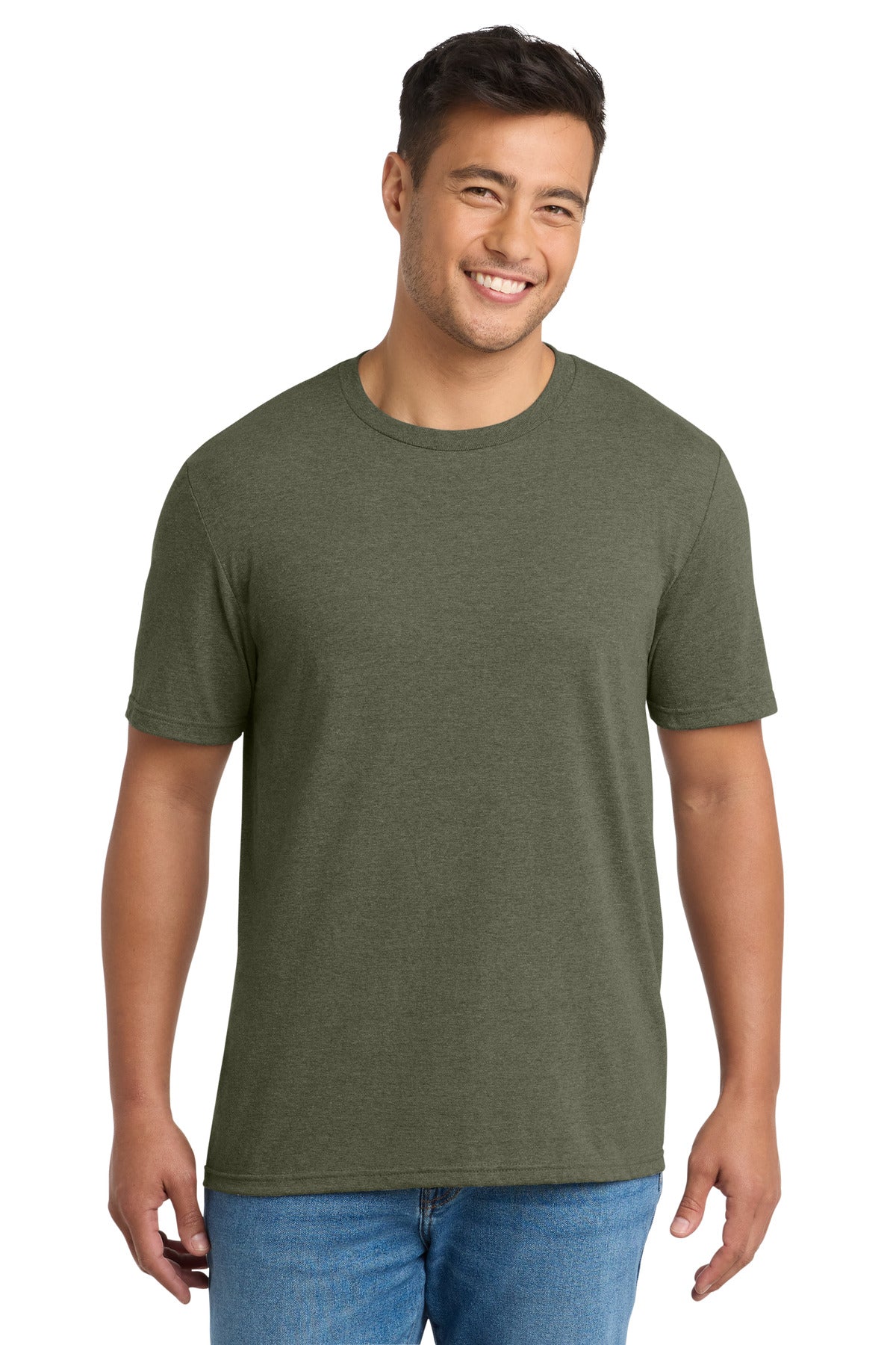 Front View of MilGrnHtr Port & Co Tri-Blend Tee. PC330