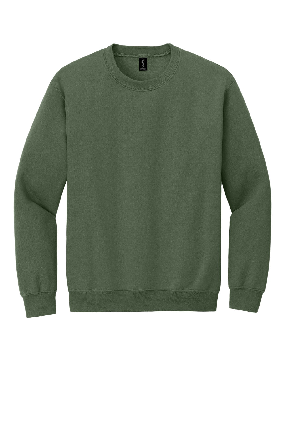 Front View of Military Green Gildan Heavy Blend Crewneck Sweatshirt. 18000