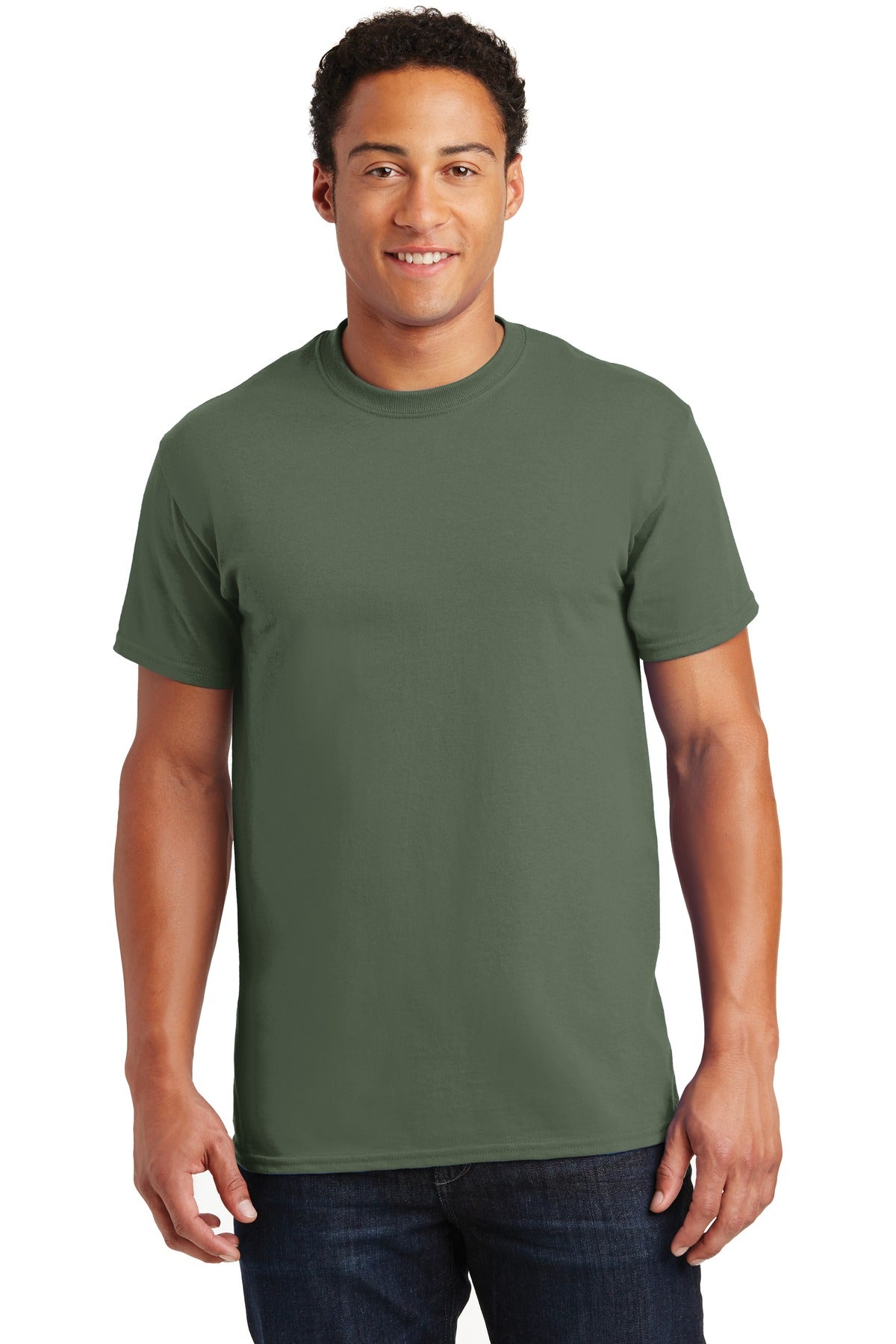 Front View of Military Green Gildan - Ultra Cotton 100% US Cotton T-Shirt. 2000