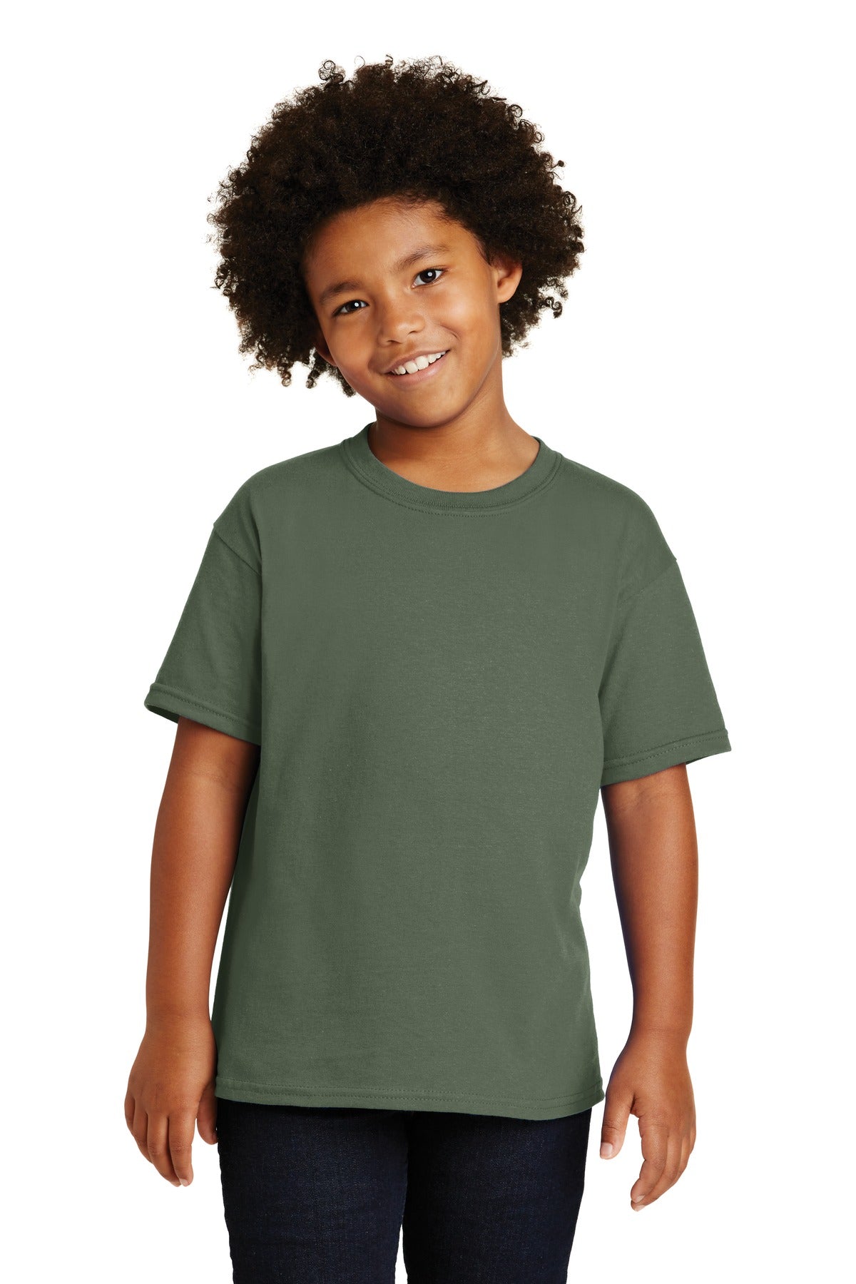 Front View of Military Green Gildan - Youth Heavy Cotton 100% Cotton T-Shirt. 5000B
