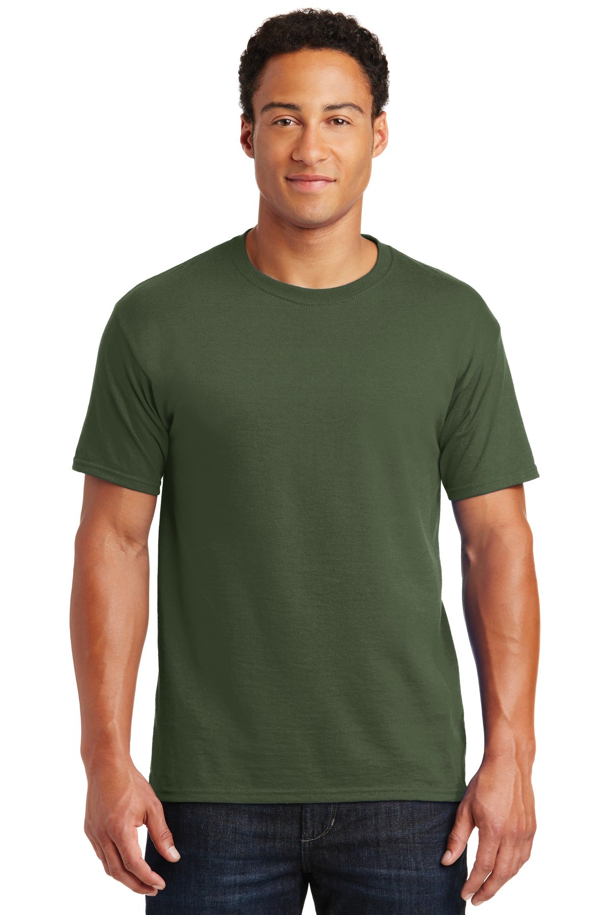 Front View of Military Green Jerzees - Dri-Power 50/50 Cotton/Poly T-Shirt. 29M