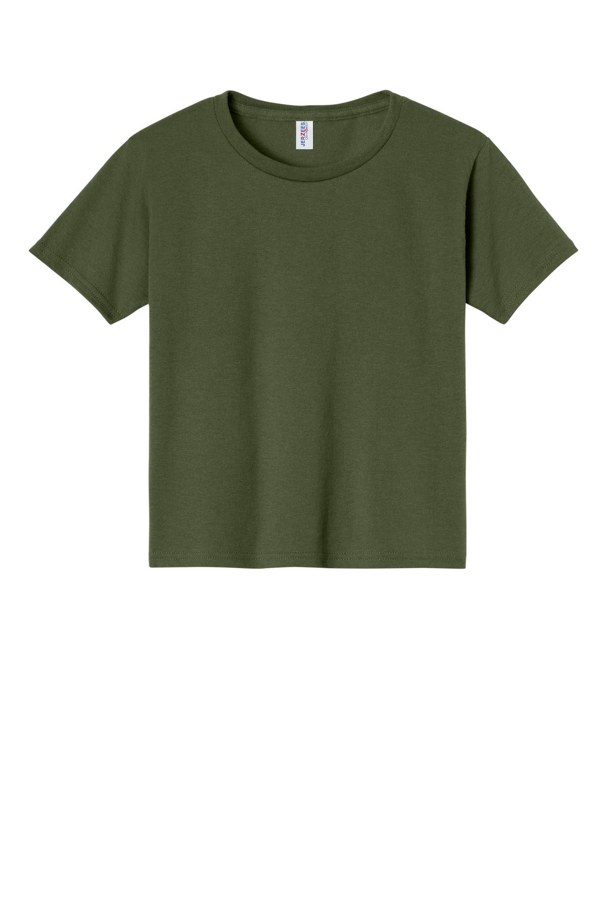 Front View of Military Green Jerzees - Youth Dri-Power 50/50 Cotton/Poly T-Shirt. 29B