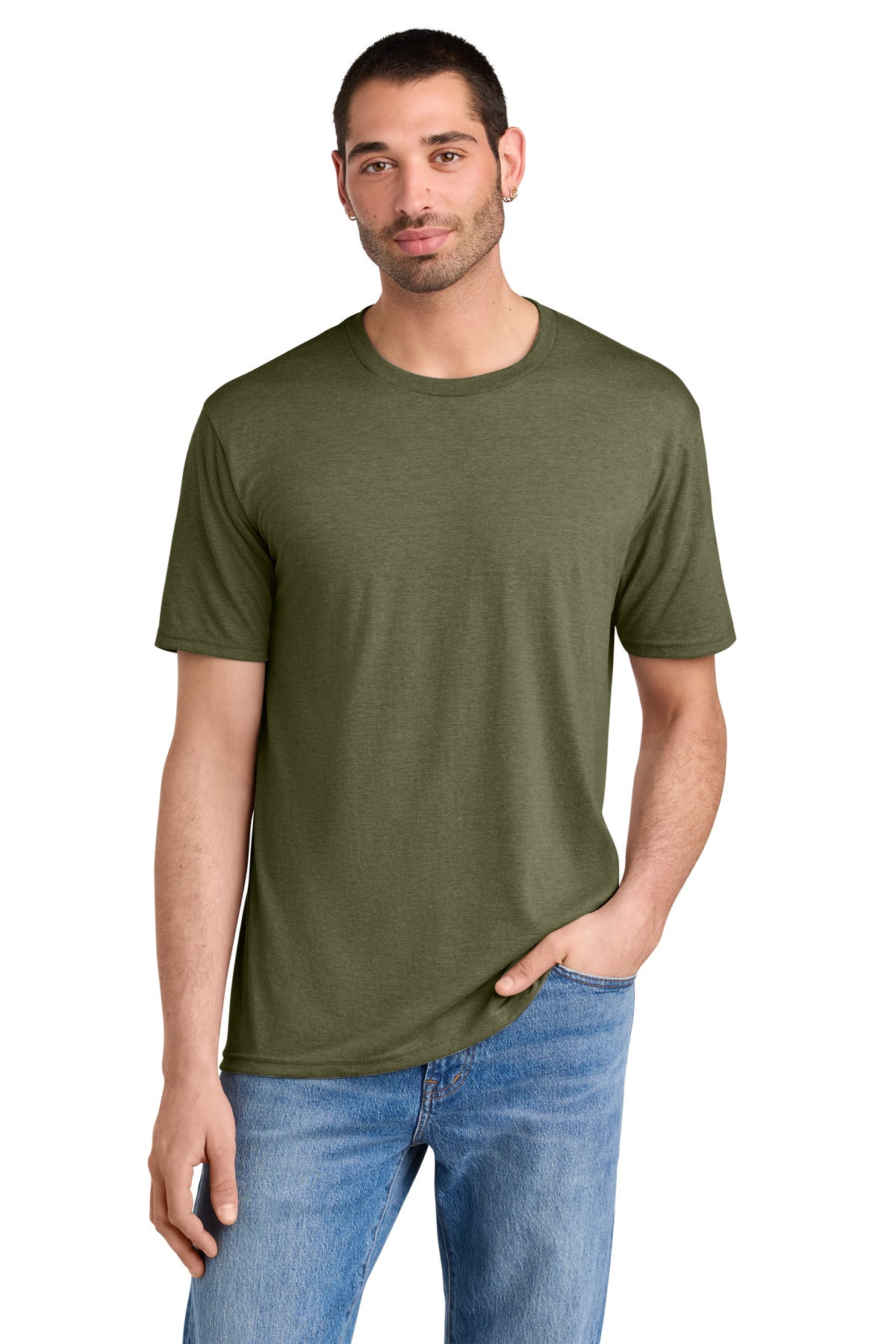 Front View of Military Grn F District Perfect Tri Tee. DM130