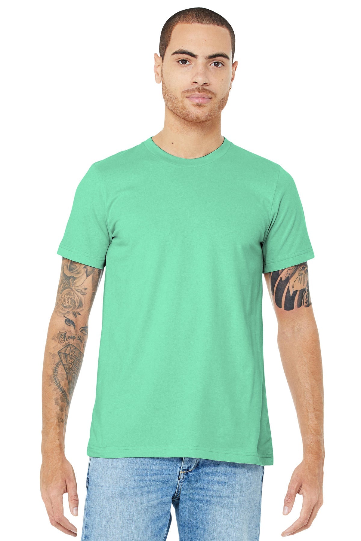 Front View of Mint BELLA+CANVAS Unisex Jersey Short Sleeve Tee. BC3001