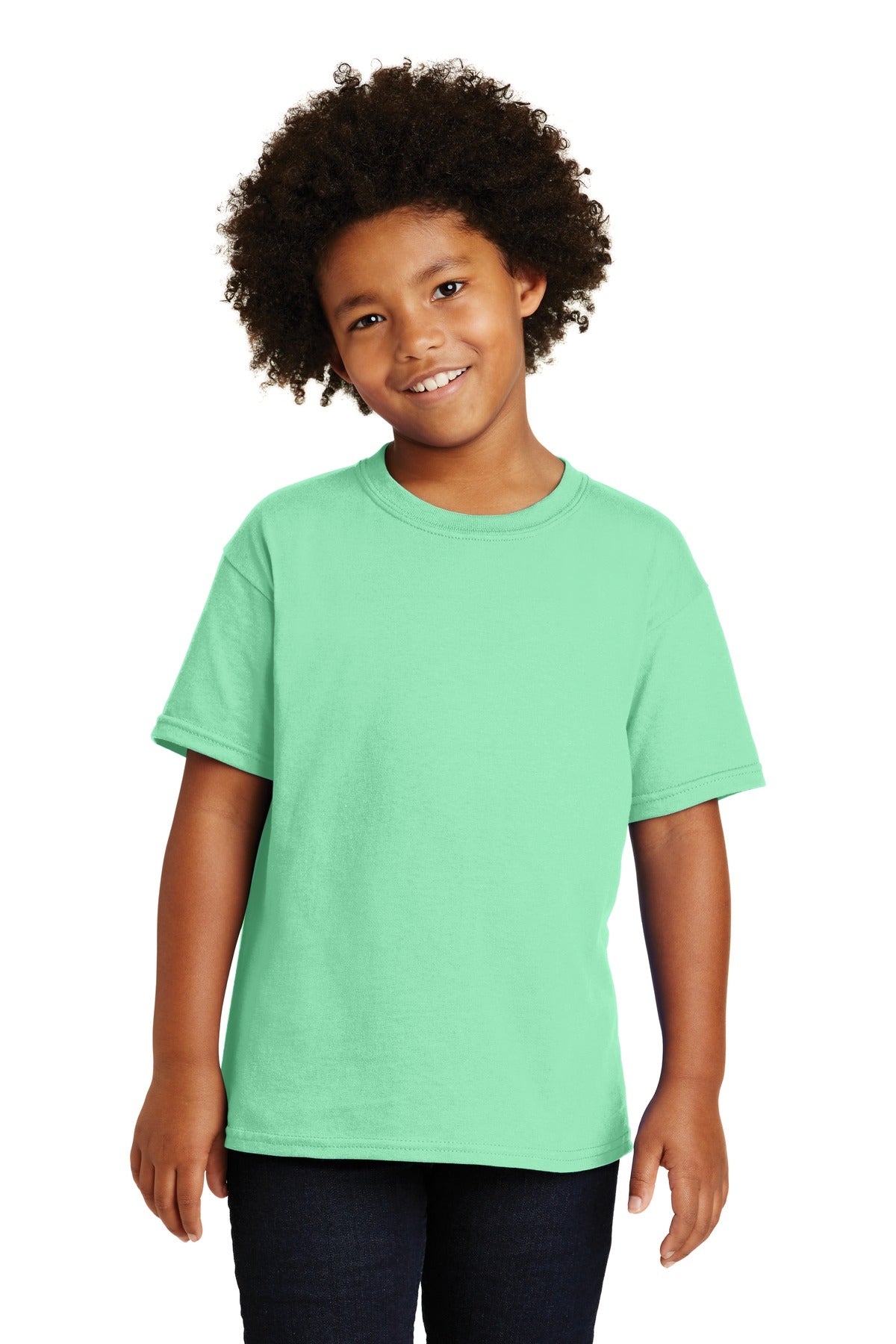 Front View of Mint Green Gildan - Youth Heavy Cotton 100% Cotton T-Shirt. 5000B