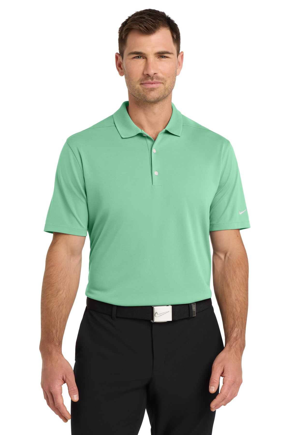 Front View of Mint Nike Dri-FIT Micro Pique 2.0 Polo NKDC1963