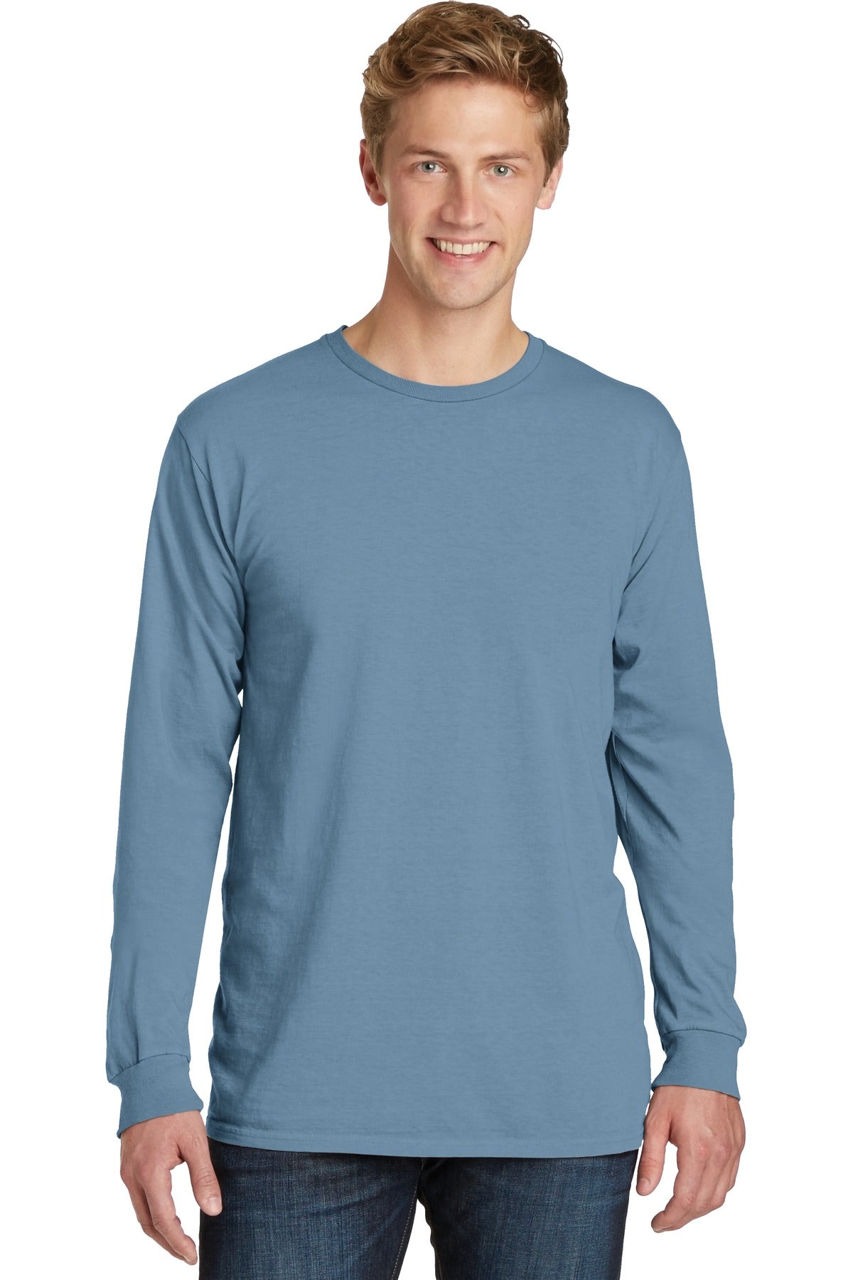 Front View of Mist Port & Co Beach Wash Garment-Dyed Long Sleeve Tee PC099LS