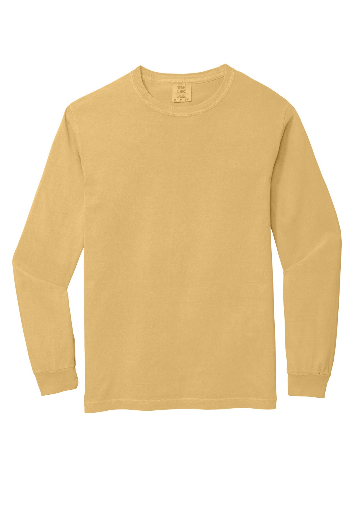 Front View of Mustard COMFORT COLORS Heavyweight Ring Spun Long Sleeve Tee. 6014