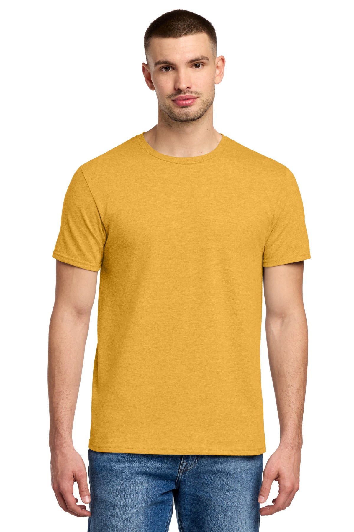 Front View of MustardHtr Jerzees Premium Blend Ring Spun T-Shirt 560M