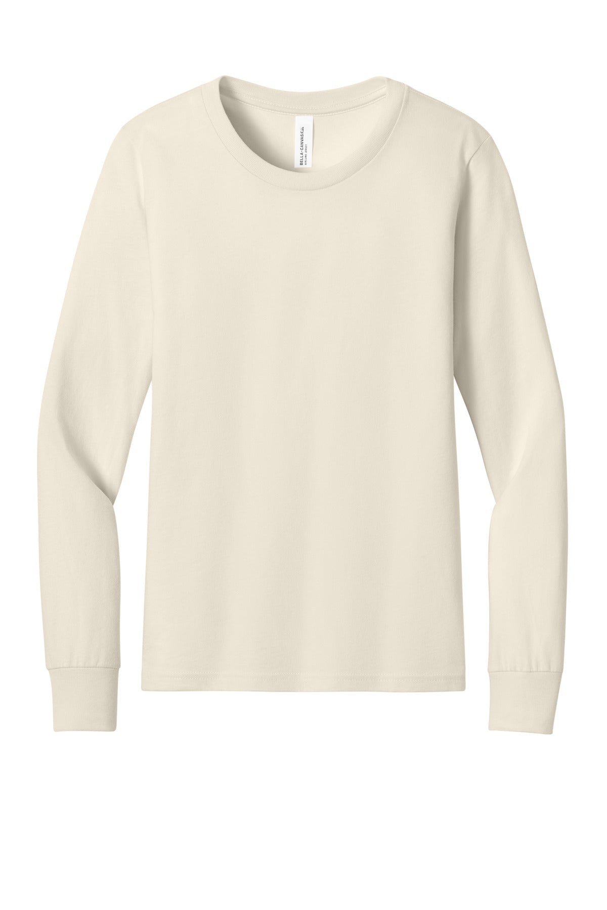 Front View of Natural BELLA+CANVAS Youth Jersey Long Sleeve Tee BC3501Y