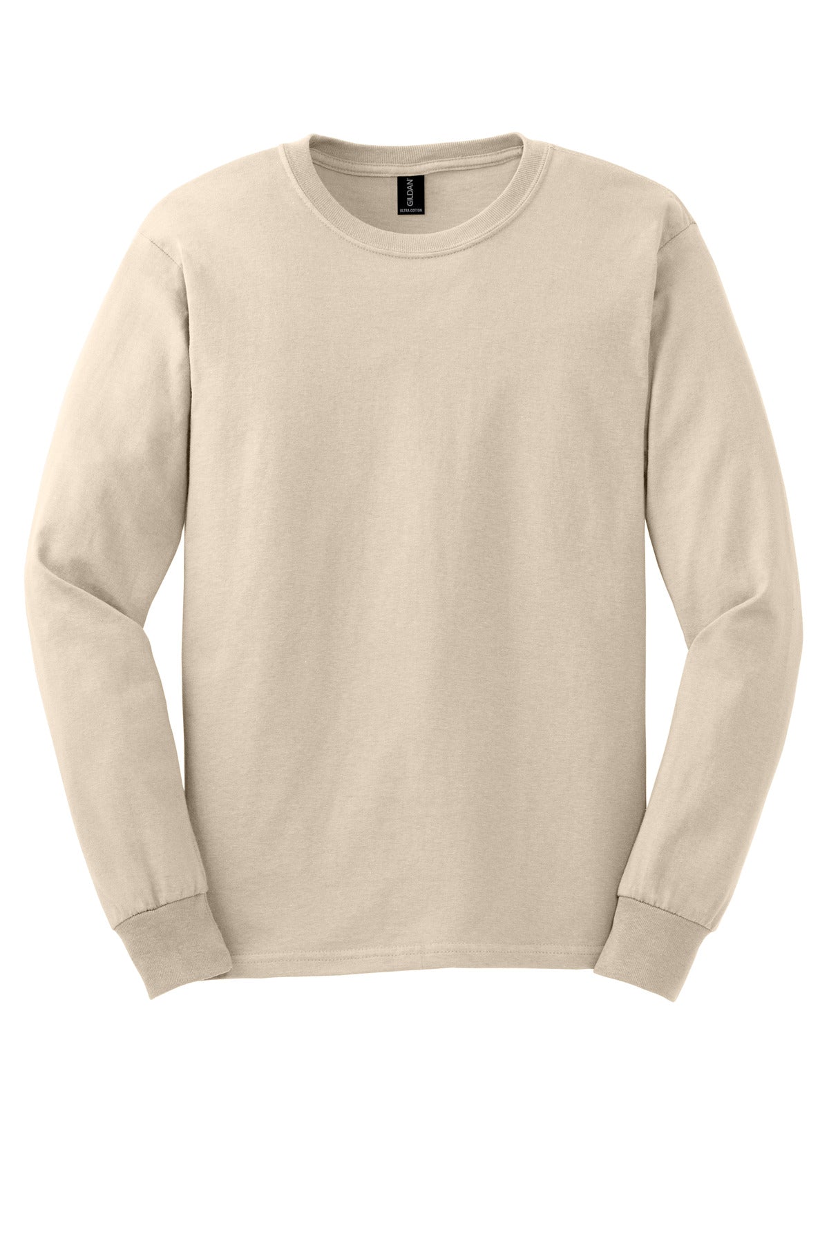 Front View of Natural Gildan - Ultra Cotton 100% US Cotton Long Sleeve T-Shirt. G2400