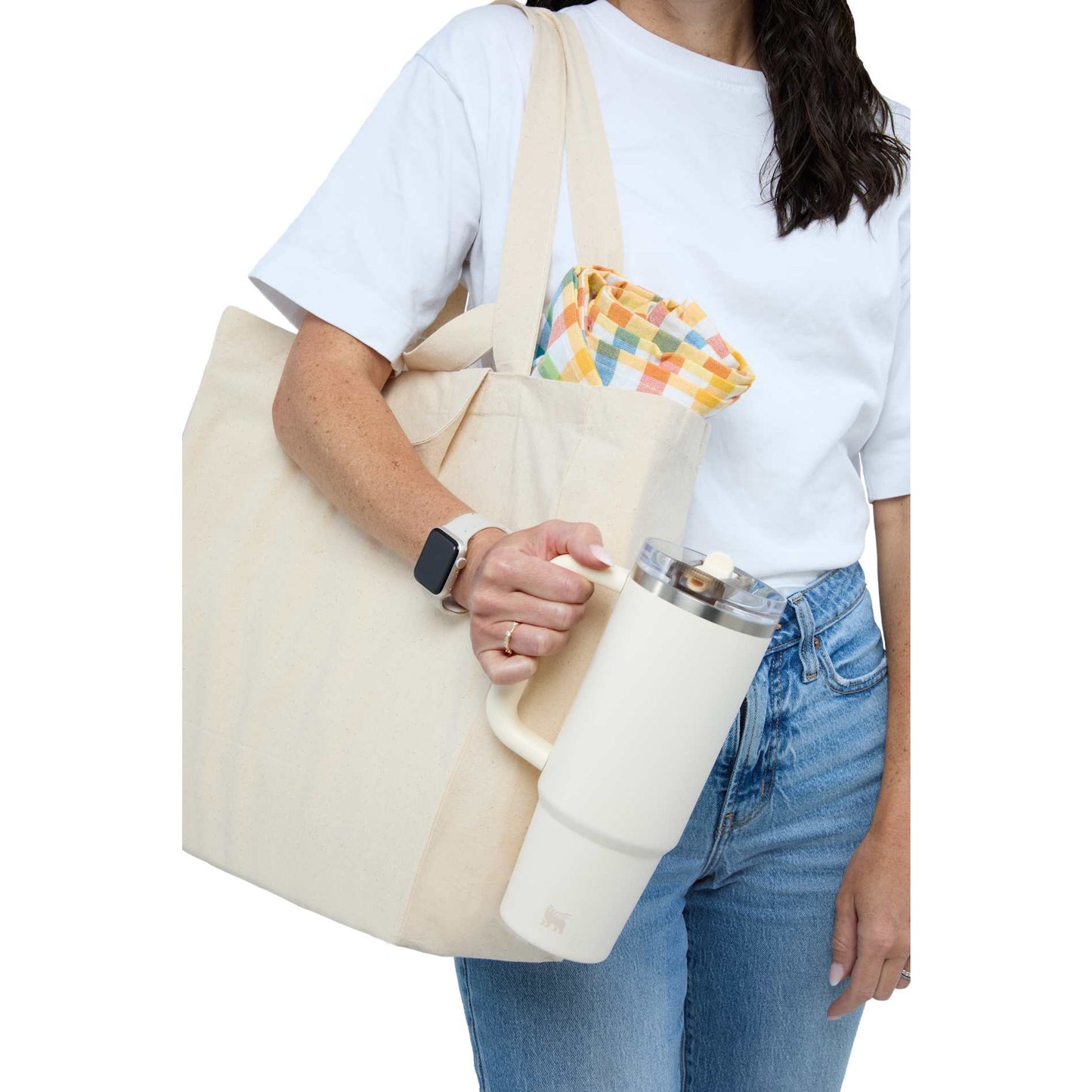 Front View of Natural Organic 6oz Cotton Dual Carry Tote plain