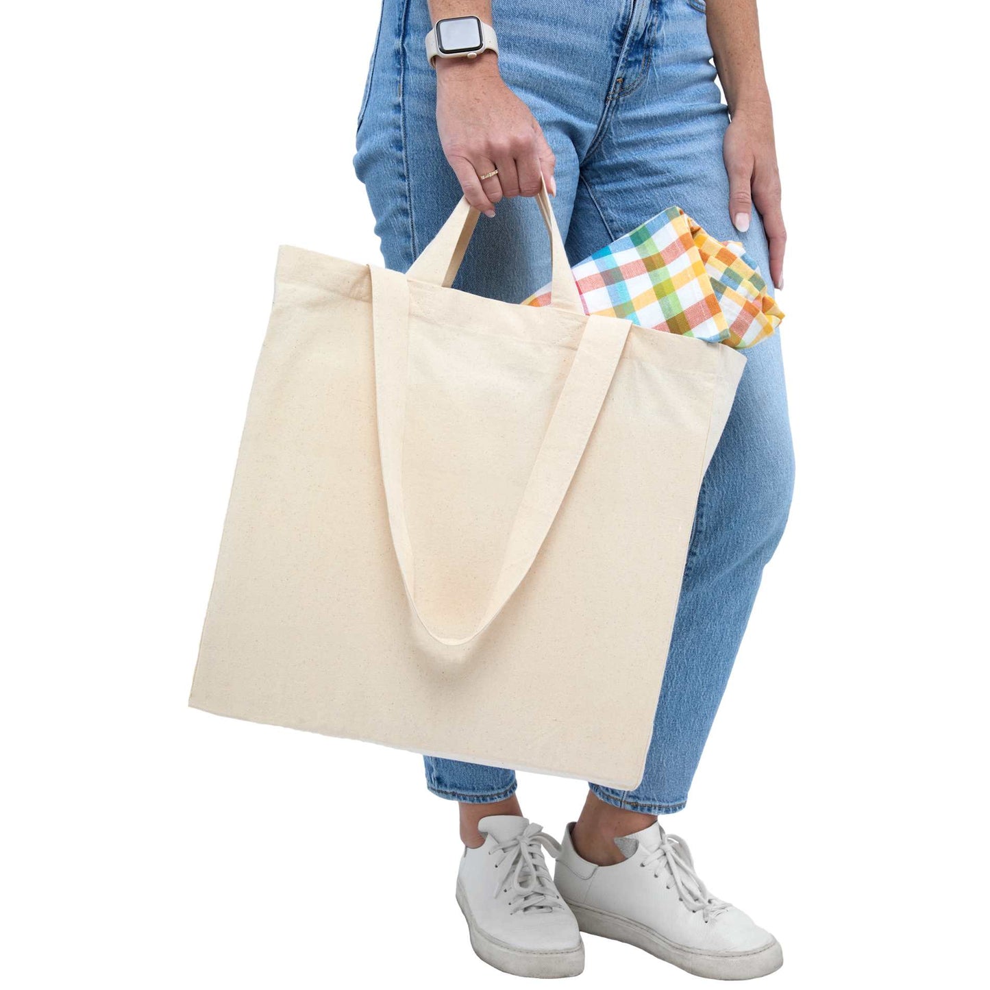 Front View of Natural Organic 6oz Cotton Dual Carry Tote plain