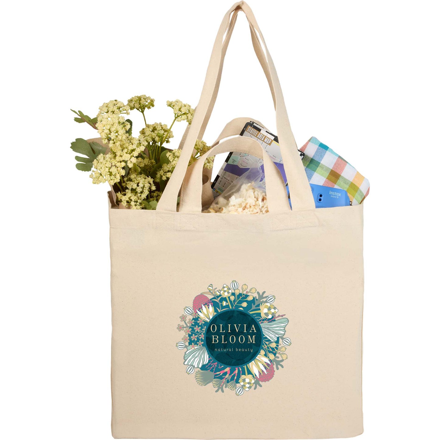 Front View of Natural Organic 6oz Cotton Dual Carry Tote