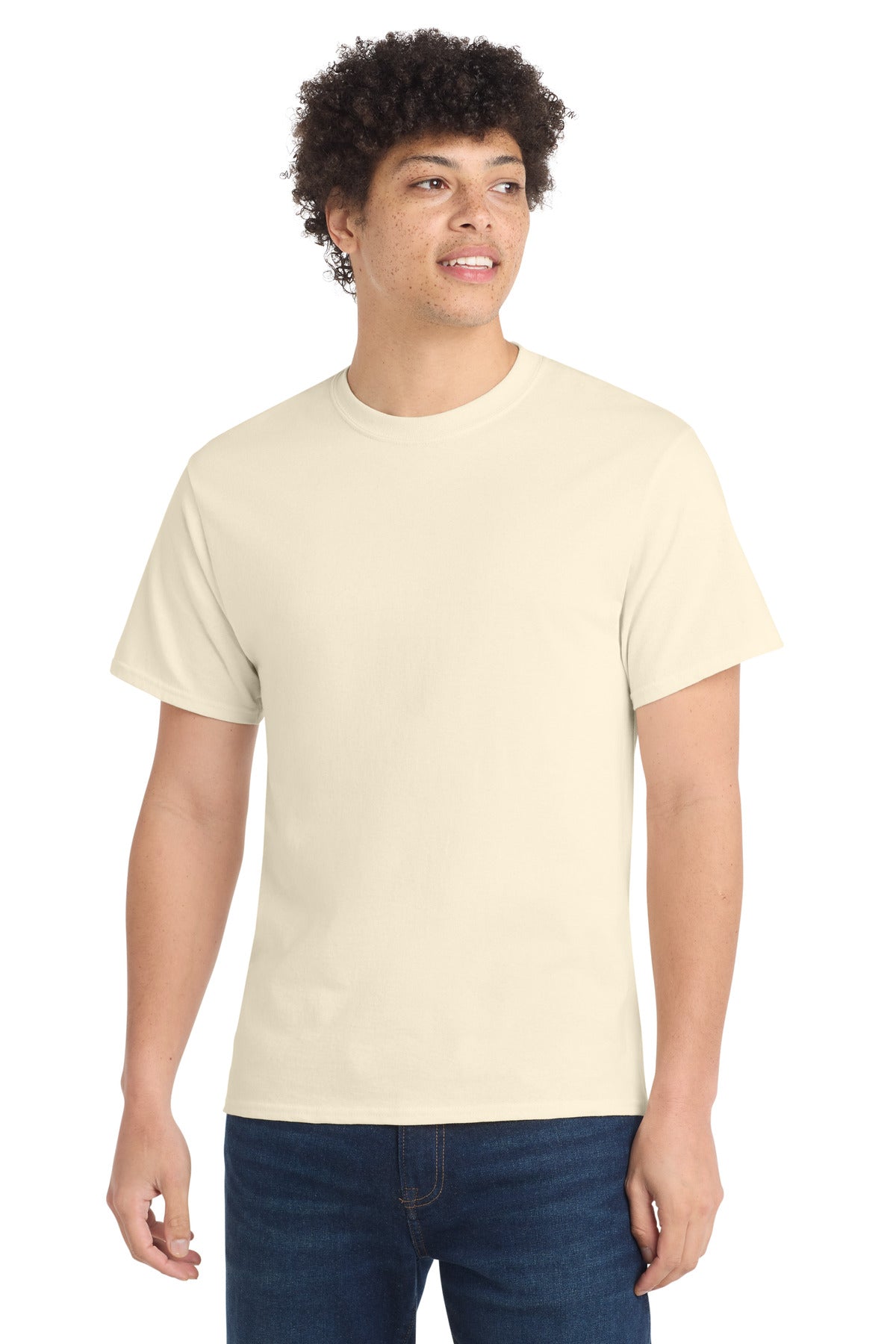 Front View of Natural Port & Co Core Cotton Tee. PC54