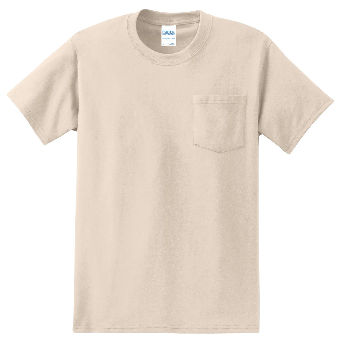 Front View of Natural Port & Co Essential Pocket Tee. PC61P