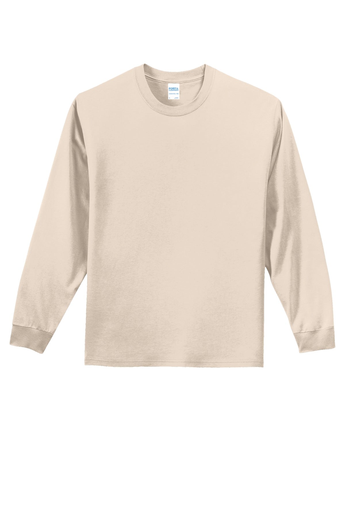 Front View of Natural Port & Co Long Sleeve Essential Tee. PC61LS