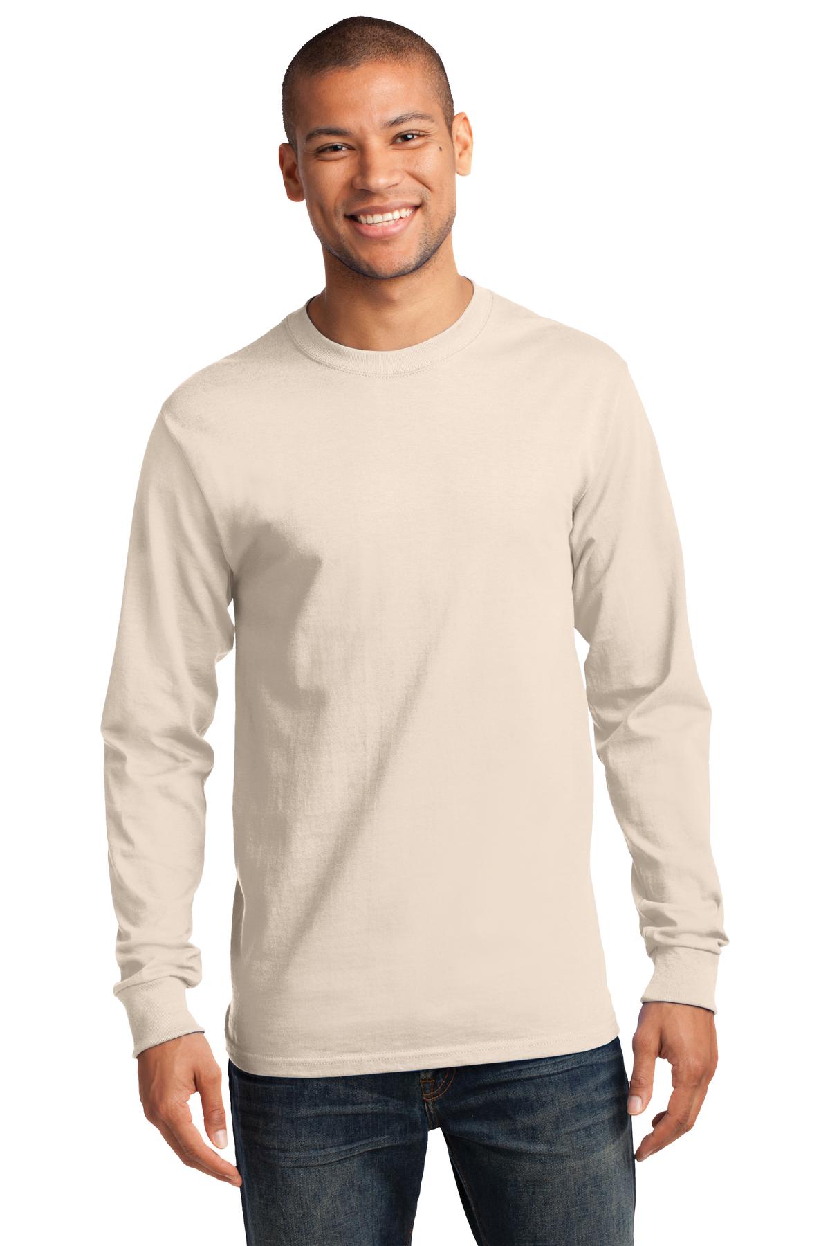 Front View of Natural Port & Co Long Sleeve Essential Tee. PC61LS