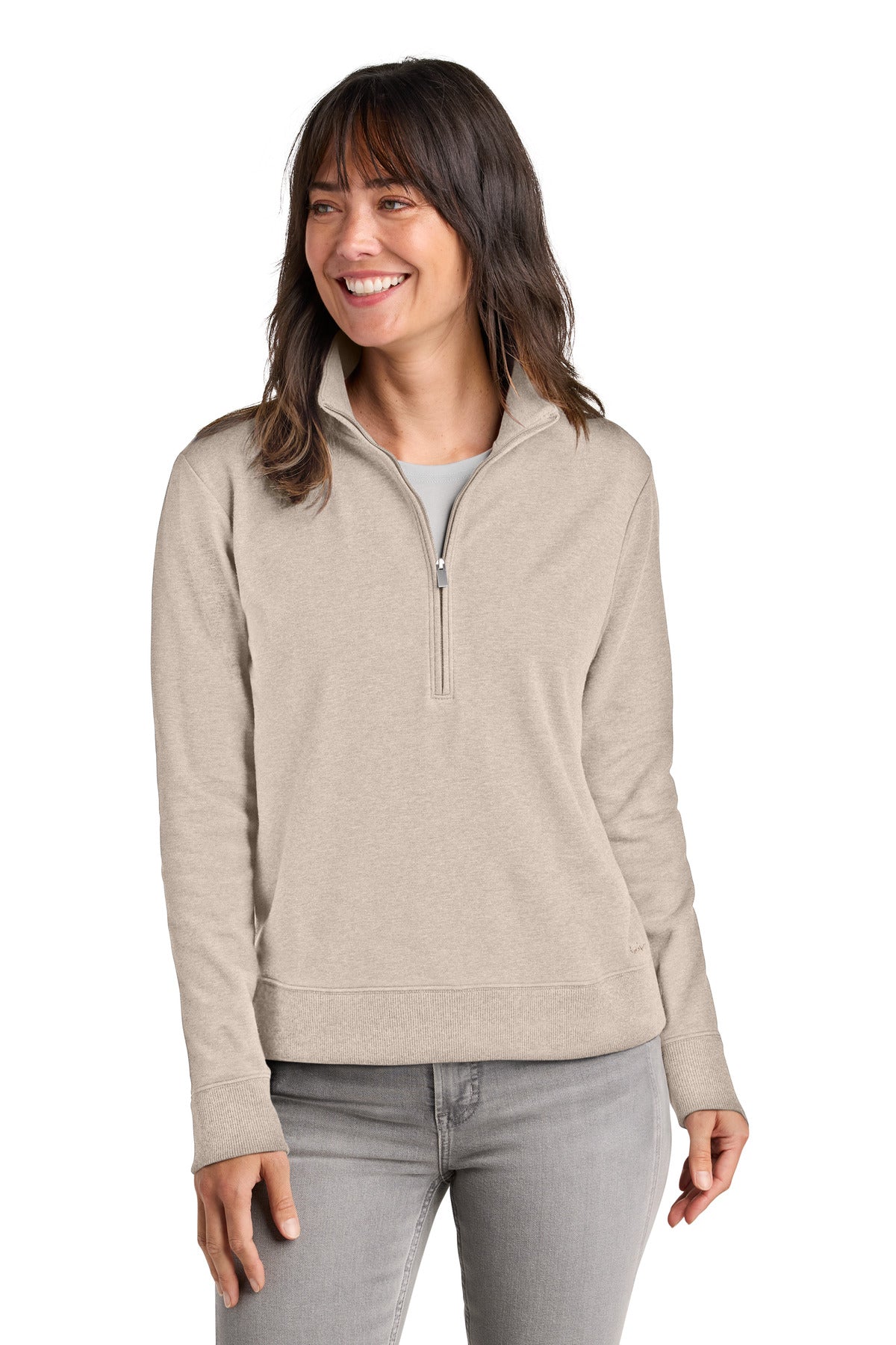Front View of NaturalHtr TravisMathew Women's Ocean Villa 1/4-Zip TMA41428