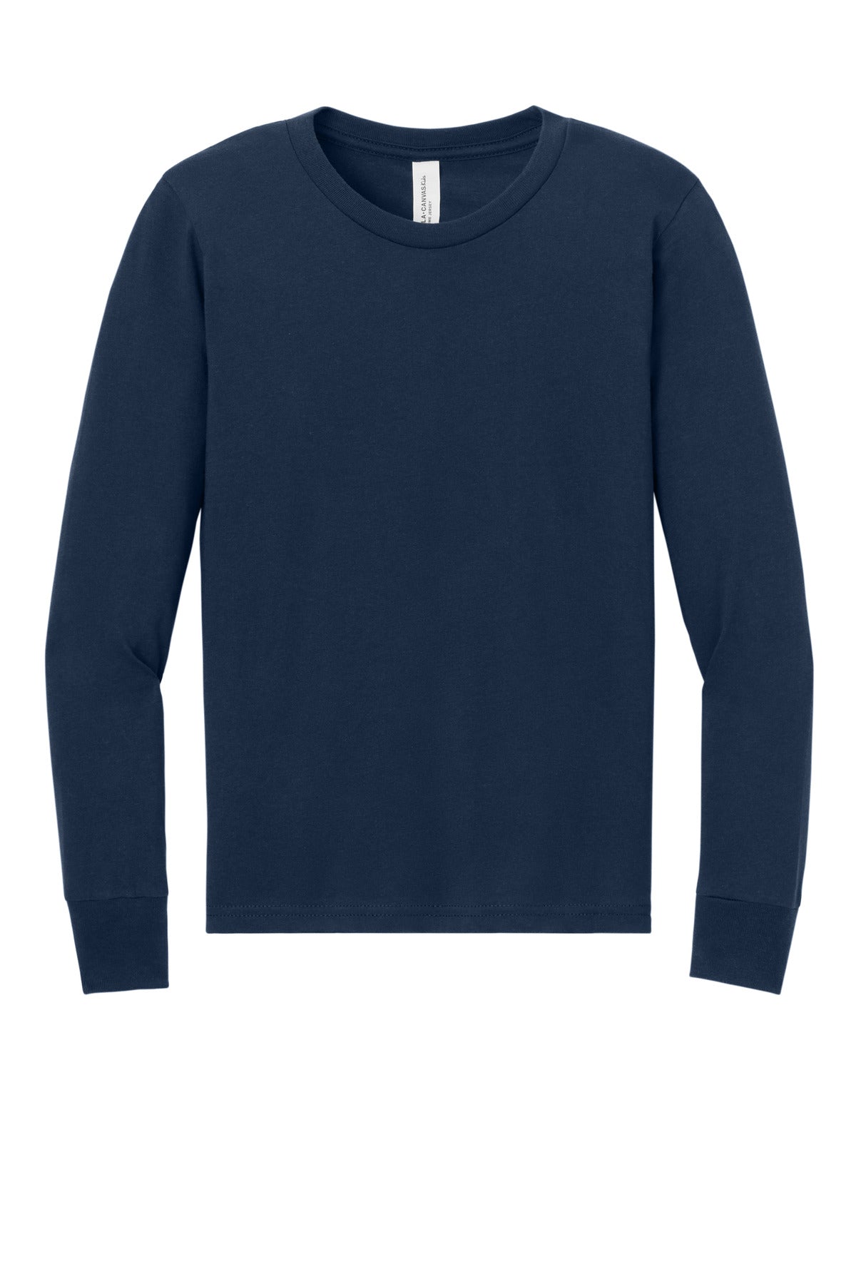 Front View of Navy BELLA+CANVAS Youth Jersey Long Sleeve Tee BC3501Y