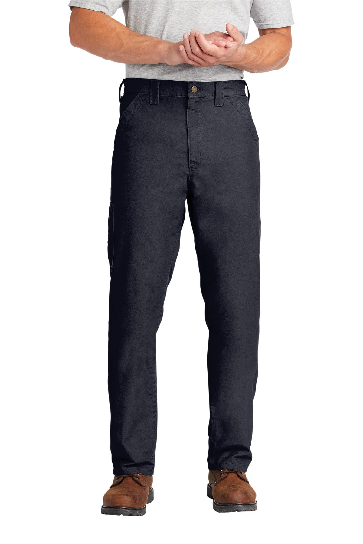 Front View of Navy Carhartt Canvas Work Dungaree. CTB151