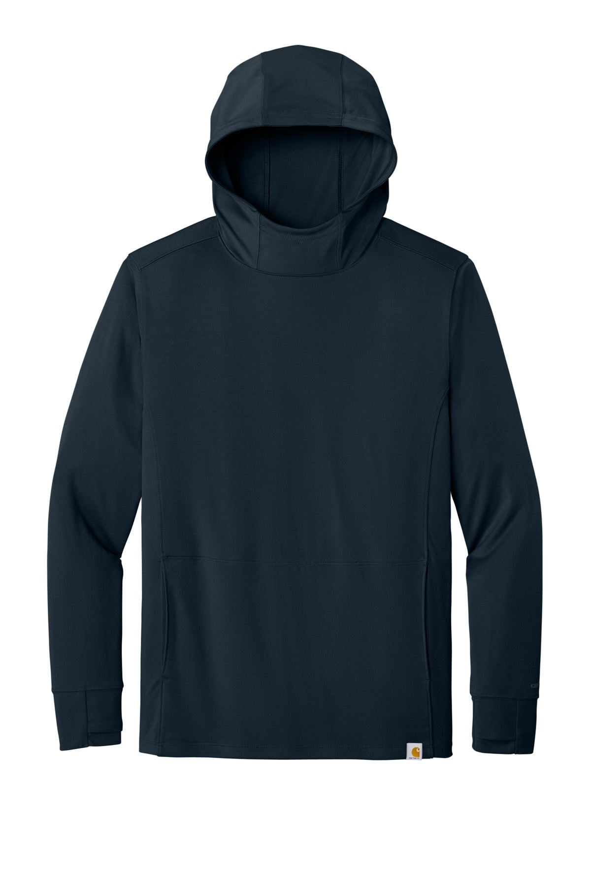 Front View of Navy Carhartt Force Sun Defender Long Sleeve Hooded T-Shirt CT106923