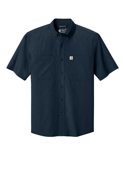 Front View of Navy Carhartt Force Sun Defender Short Sleeve Shirt CT107107