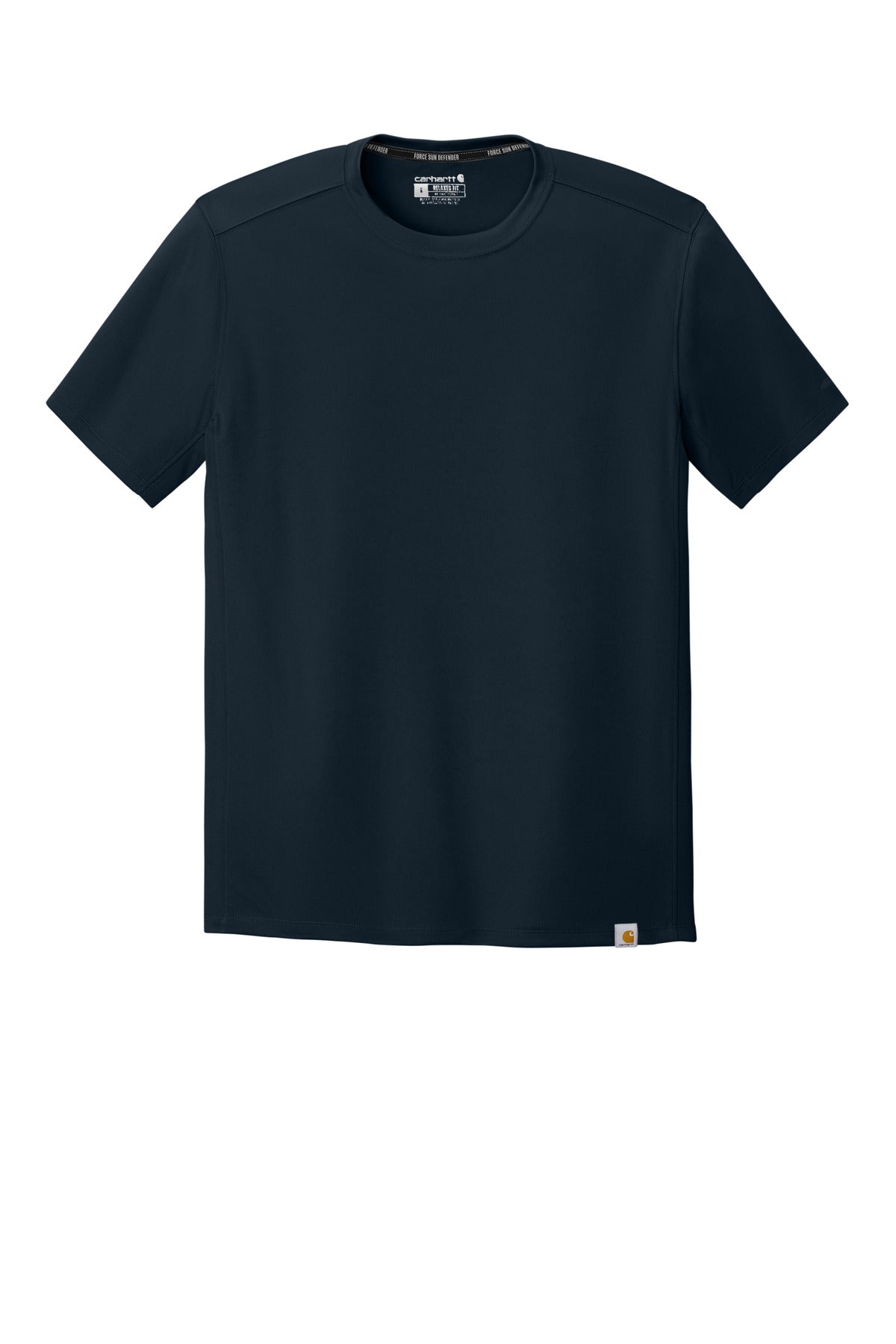 Front View of Navy Carhartt Force Sun Defender Short Sleeve T-Shirt CT106868