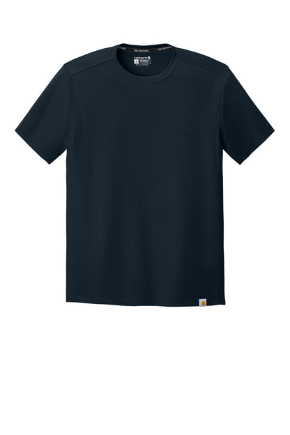 Front View of Navy Carhartt Force Sun Defender Short Sleeve T-Shirt CT106868