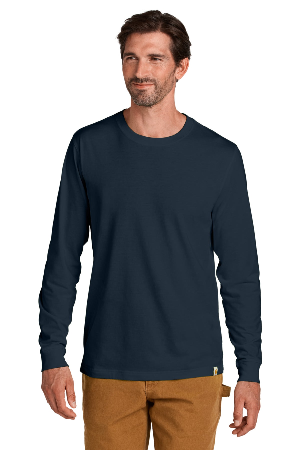 Front View of Navy Carhartt Long Sleeve T-Shirt CT106921