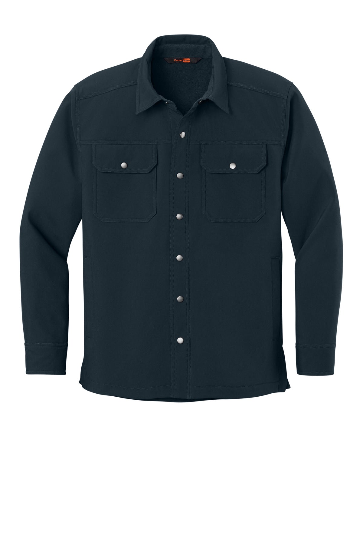 Front View of Navy CornerStone Soft Shell Shirt Jacket CSJ73