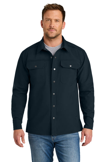 Front View of Navy CornerStone Soft Shell Shirt Jacket CSJ73