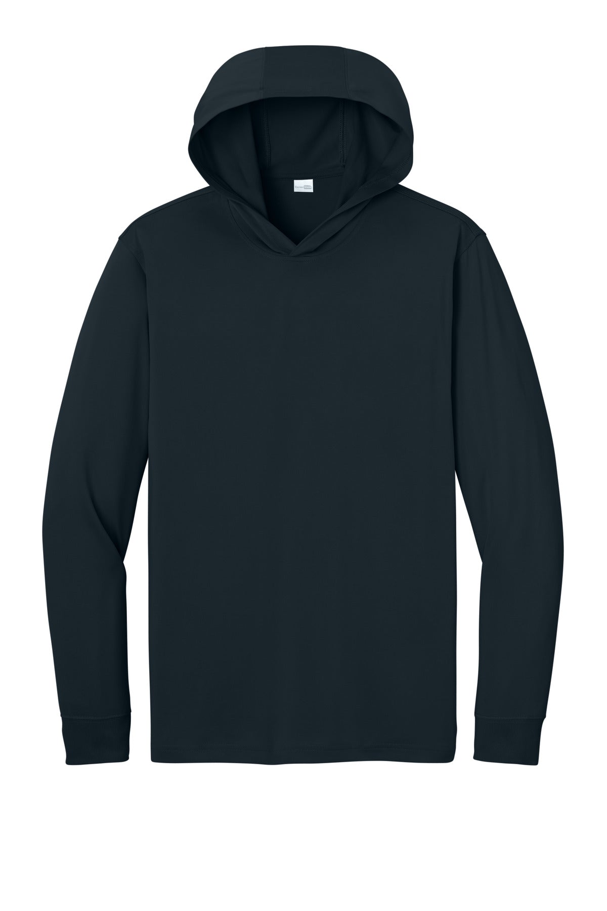 Front View of Navy CornerStone Workwear Pro Long Sleeve Hooded Tee CS440LSH