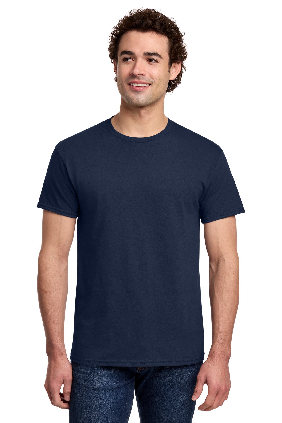 Front View of Navy Gildan Light Cotton Tee 3000