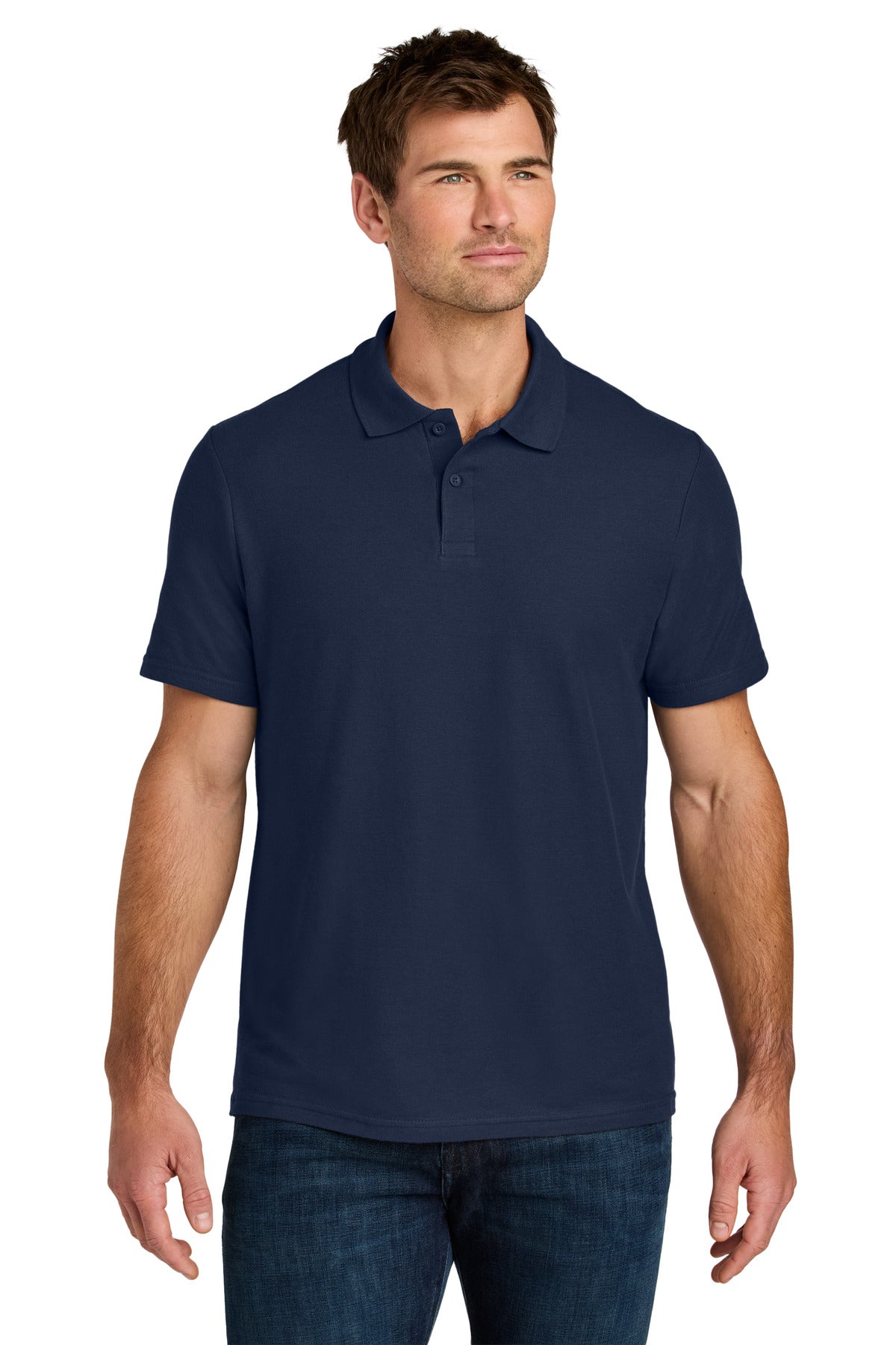 Front View of Navy Gildan Softstyle Pique Polo 64800
