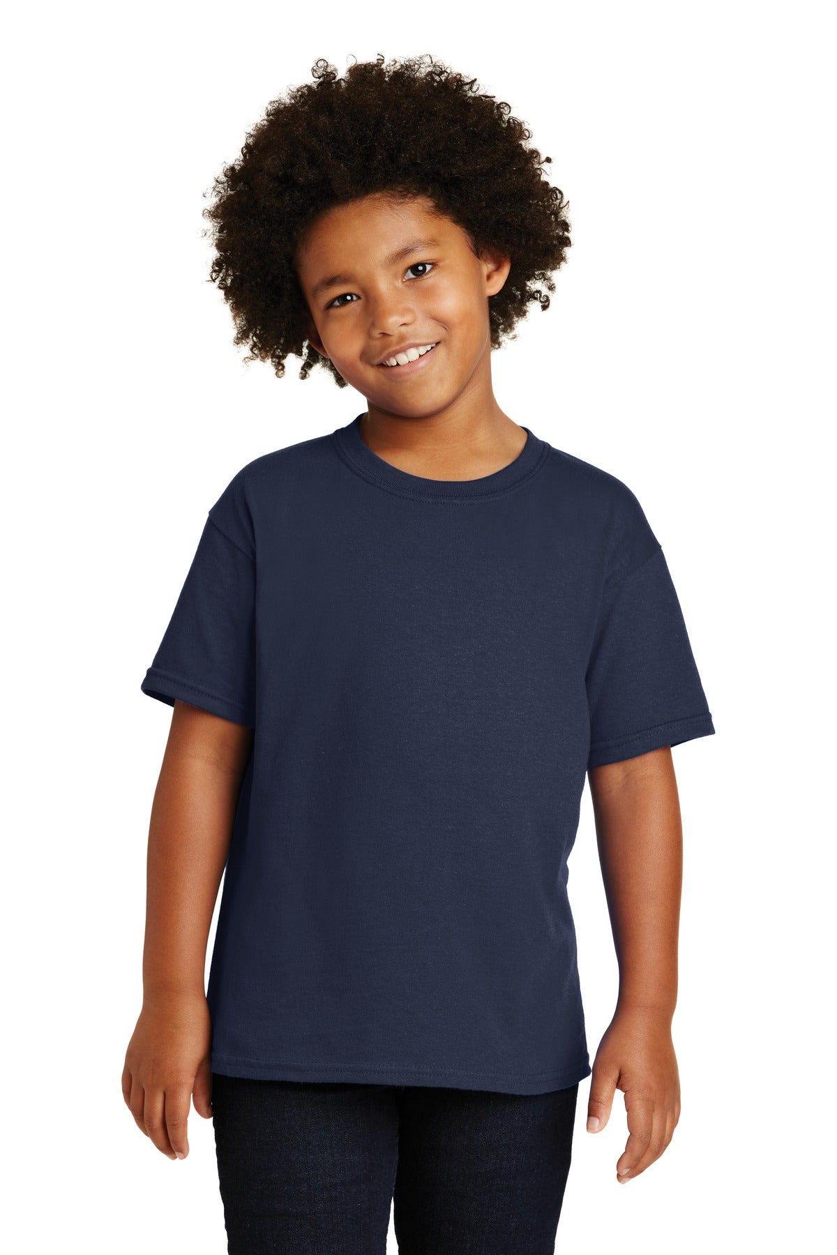 Front View of Navy Gildan - Youth Heavy Cotton 100% Cotton T-Shirt. 5000B