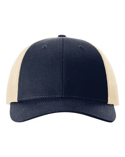 Front View of Navy/ Khaki Low Pro Trucker Cap - 115