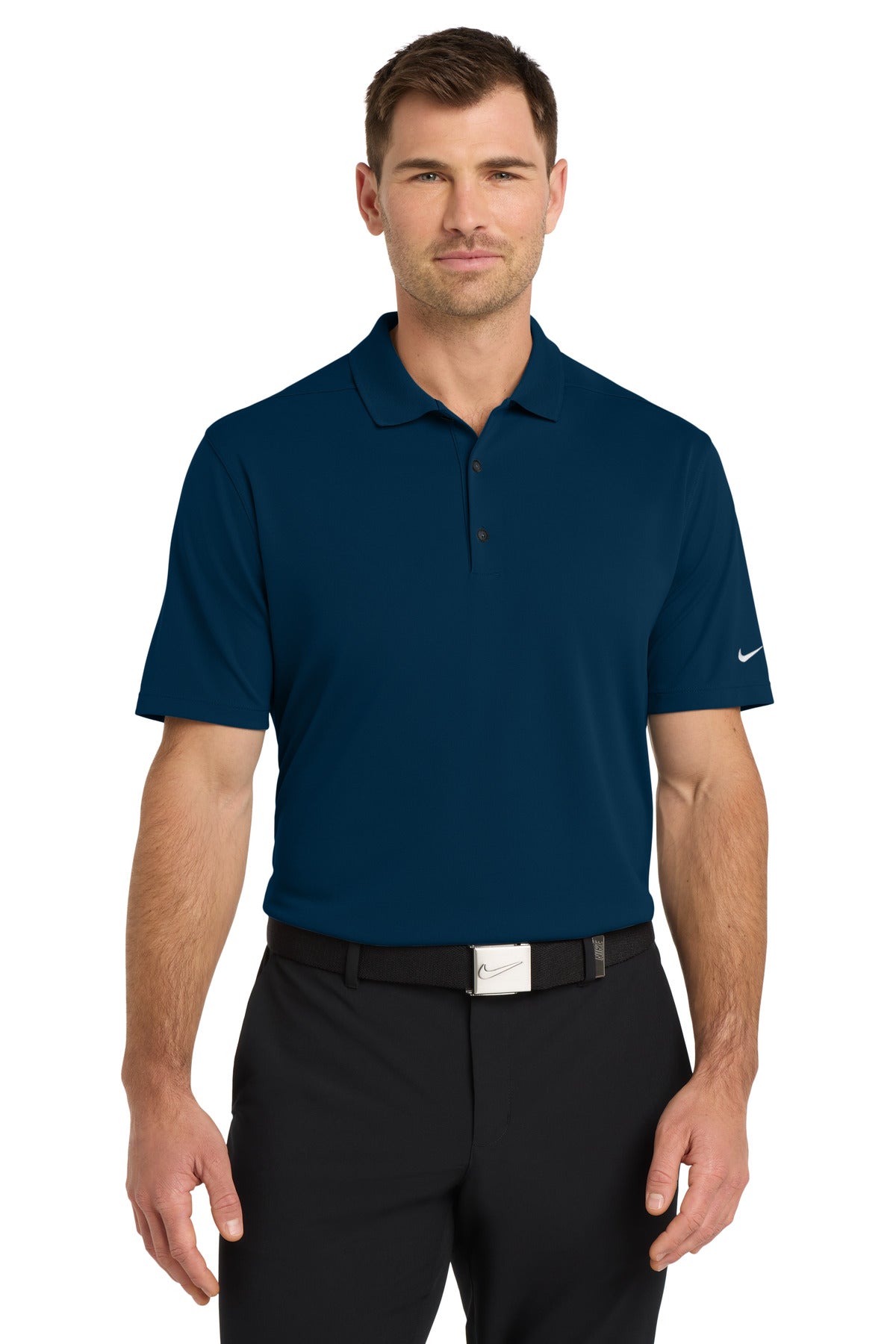 Front View of Navy Nike Dri-FIT Micro Pique 2.0 Polo NKDC1963