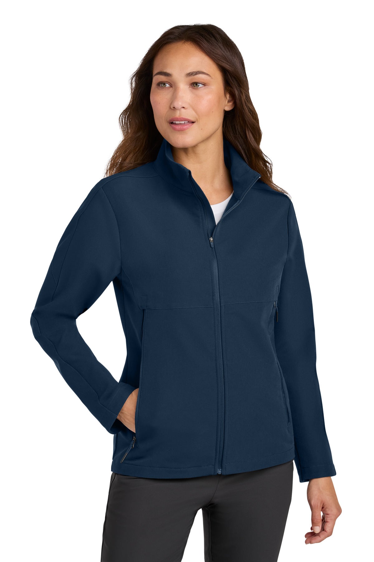 Front View of Navy Nike Women's Full-Zip Soft Shell Jacket NKHM7937