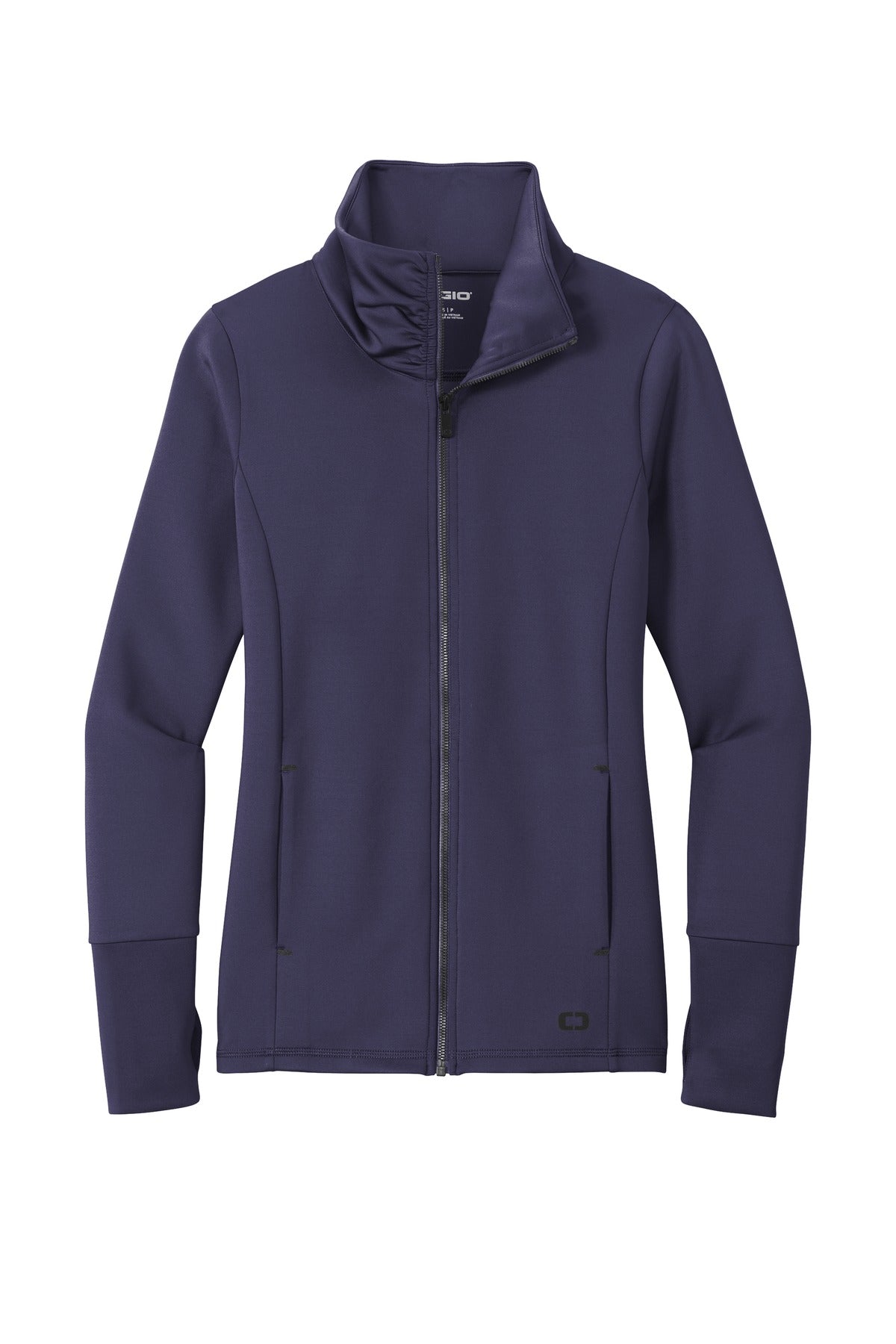 Front View of Navy OGIO Women's Modern Performance Full-Zip. LOE703