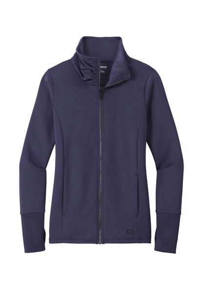 Front View of Navy OGIO Women's Modern Performance Full-Zip. LOE703