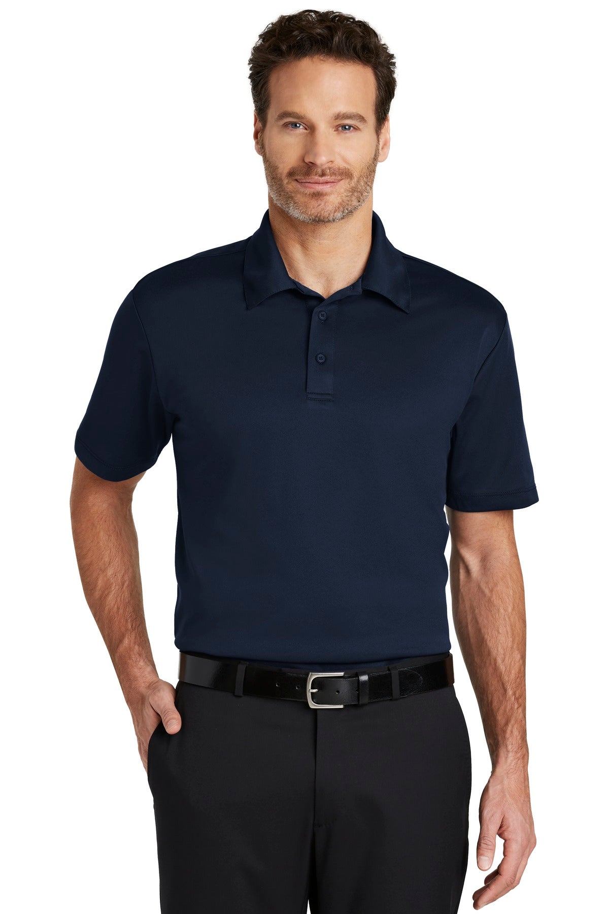 Front View of Navy Port Authority Silk Touch Performance Polo. K540