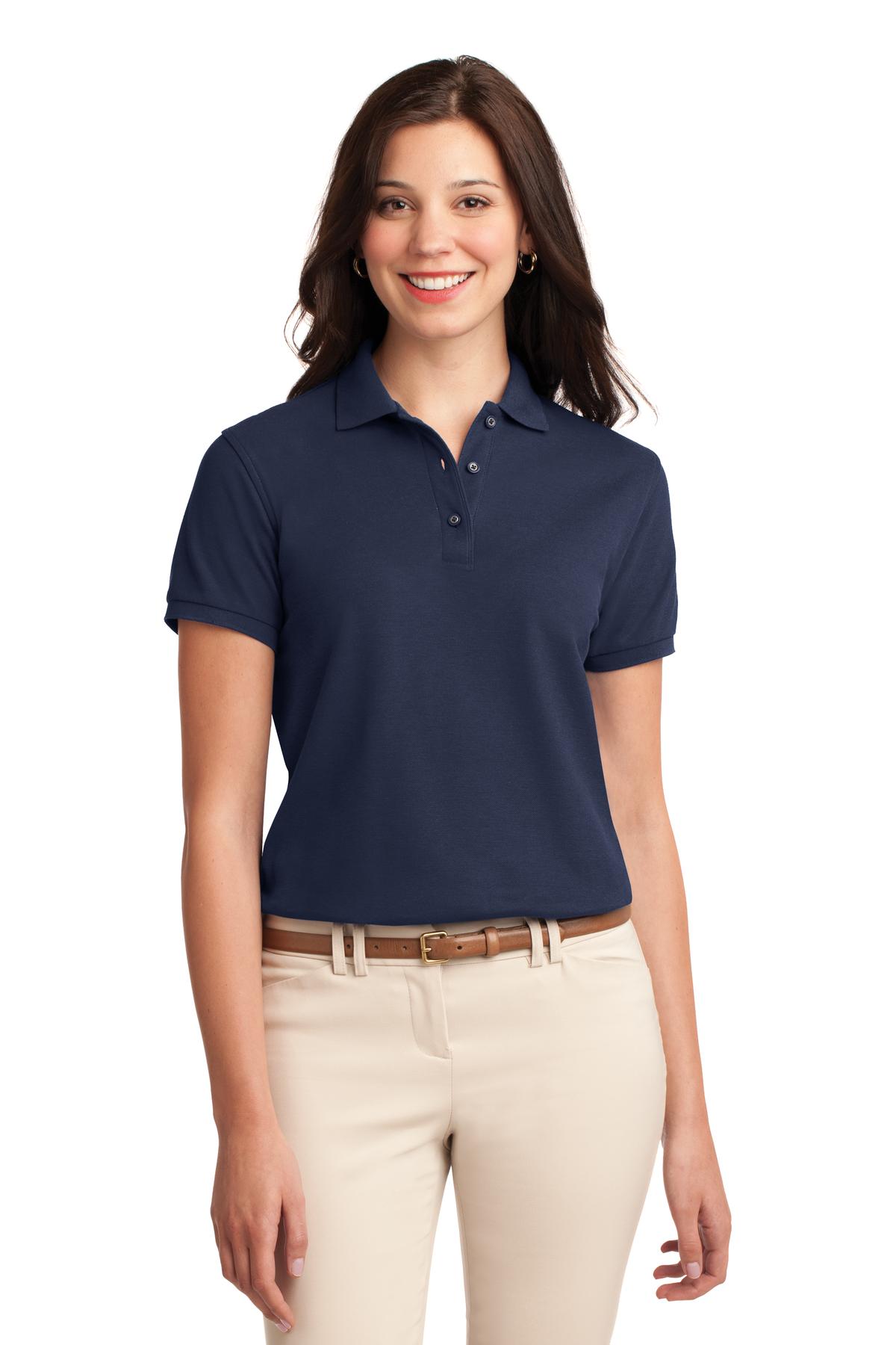 Front View of Navy Port Authority Women's Silk Touch Polo. L500