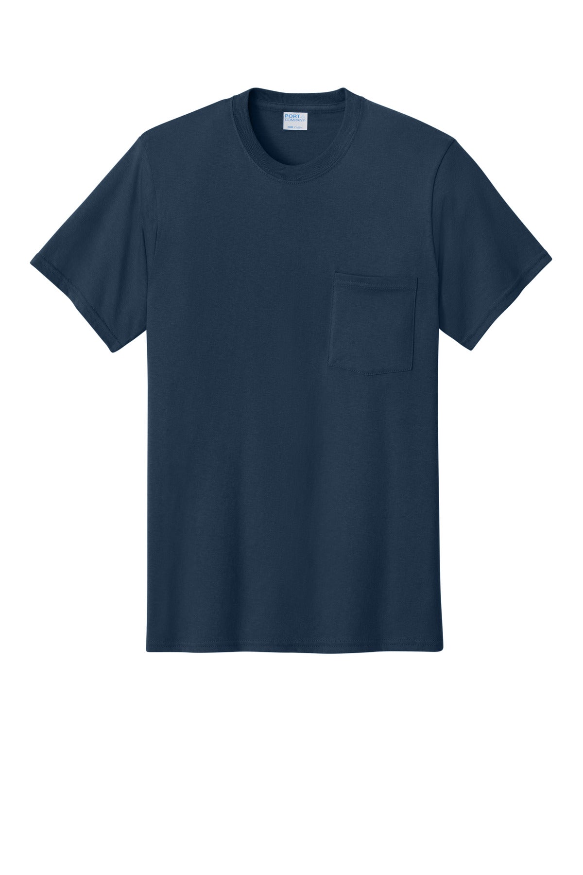 Front View of Navy Port & Co Core Cotton Pocket Tee. PC54P